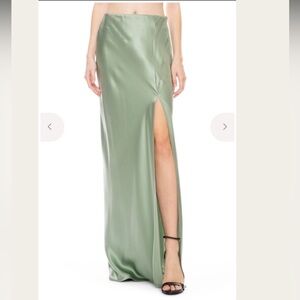 Sablyn Elegant Green Silk Maxi Skirt